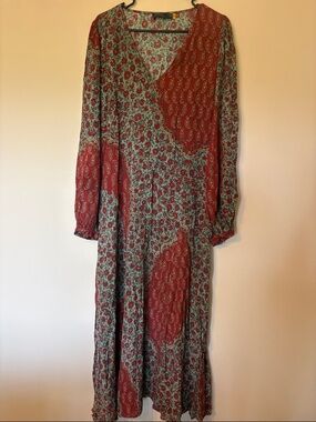 Ralph Lauren Patchwork Paisley Floral Maxi Dress in Rust and Sage Green